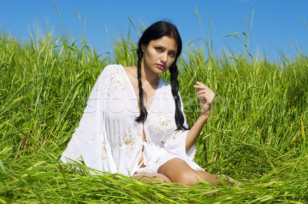 Centeio retrato bela mulher moda natureza beleza Foto stock © Pilgrimego