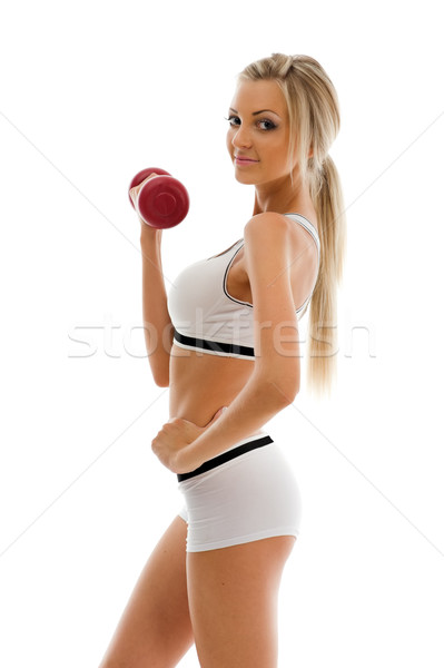 Gyönyörű szőke nő készít sport visel izolált Stock fotó © Pilgrimego