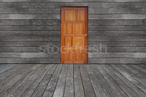 Wall with door and floor siding weathered wood background Stock photo © pinkblue
