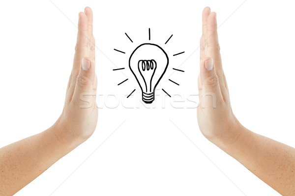 Hand with lightbulb isolated on white background Stock photo © pinkblue