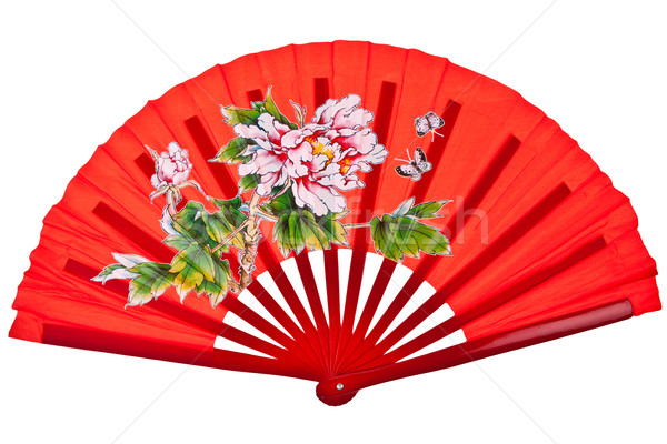 Czerwony orientalny chińczyk fan odizolowany biały Zdjęcia stock © pinkblue