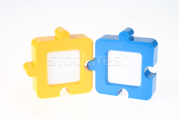 Couple of Jigsaw-Shape Photo Frame in Yellow and Blue Stock photo © pinkblue
