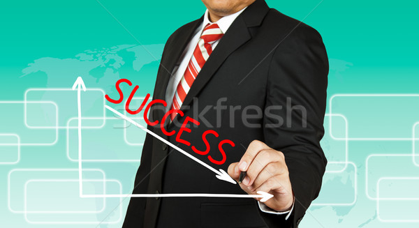 Businessman drawing a graph with Success going down Stock photo © pinkblue