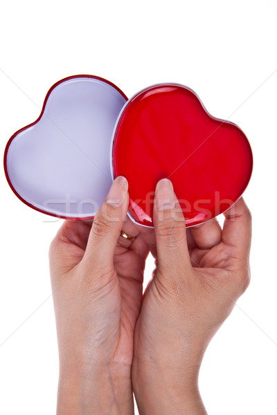 Red and white hearts in two hands Stock photo © pinkblue