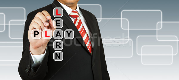 Businessman hand drawing Learn and Play Stock photo © pinkblue