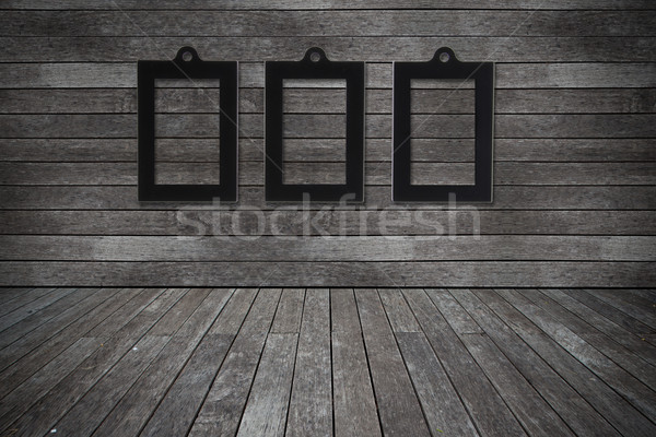 Grunge old wood texture room background with photo frame Stock photo © pinkblue