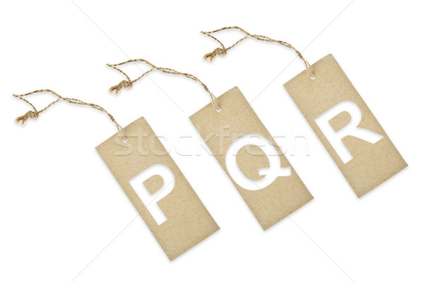 Brown paper tag with letter P Q R cut Stock photo © pinkblue