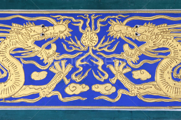 Or dragon chinois bleu bois maison fond [[stock_photo]] © pinkblue