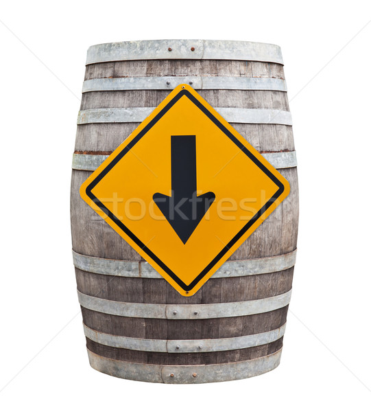 Big old wine barrel with traffic sign isolated on white backgrou Stock photo © pinkblue