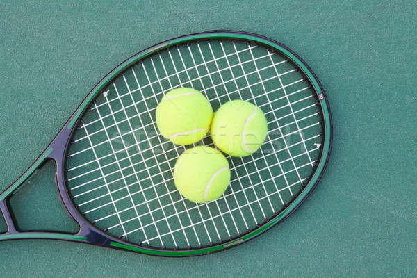 Tennis court with ball and racket Stock photo © pinkblue