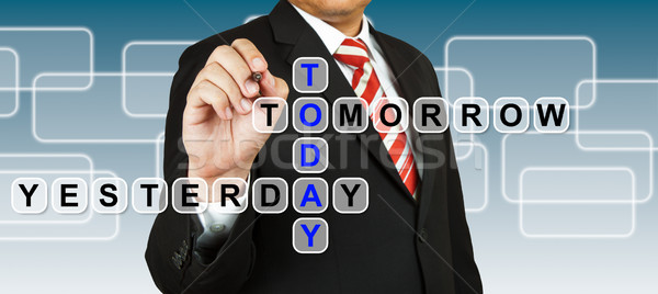 Zdjęcia stock: Biznesmen · dzisiaj · wczoraj · jutro · działalności · pióro