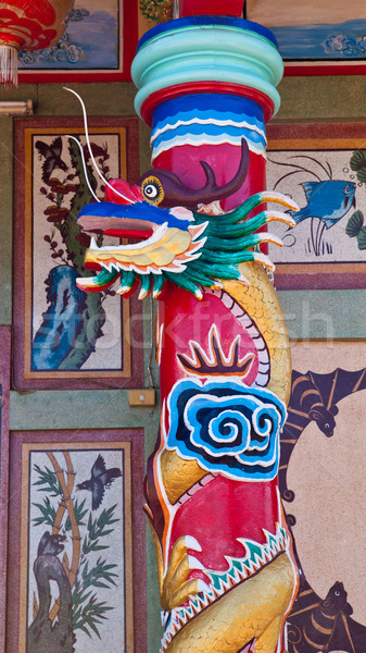 Draak paal chinese tempel kunst aanbidden Stockfoto © pinkblue