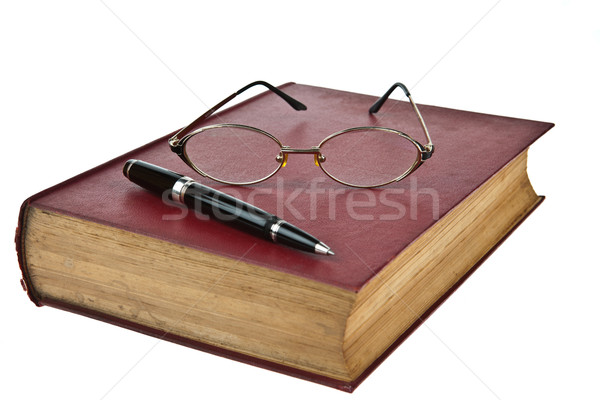 Starych książek oka okulary pióro odizolowany Zdjęcia stock © pinkblue
