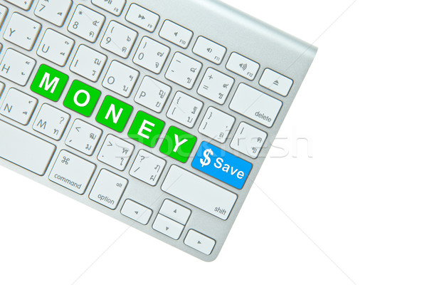 Stock foto: Geld · sparen · Taste · Computer-Tastatur · isoliert · weiß