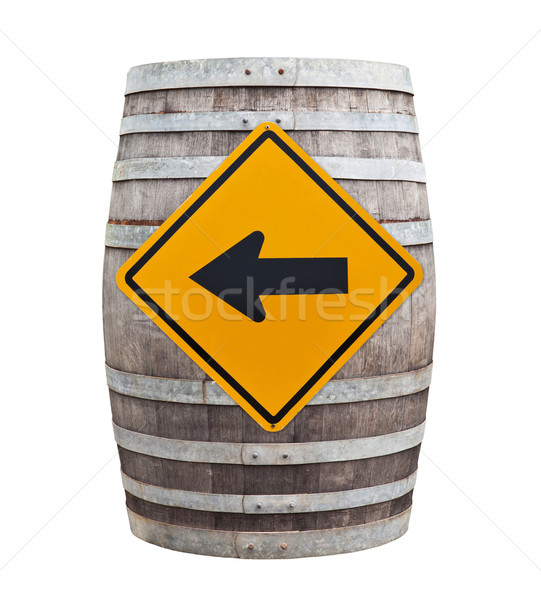 Big old wine barrel with traffic sign isolated on white backgrou Stock photo © pinkblue