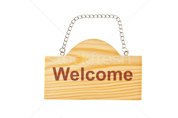 Wooden welcome sign board with holding chain isolate on white ba Stock photo © pinkblue