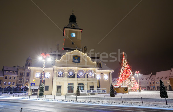 Brasov Council House night view decorated for Christmas Stock photo © pixachi