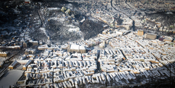 Stock photo: Brasov old city center aerial view