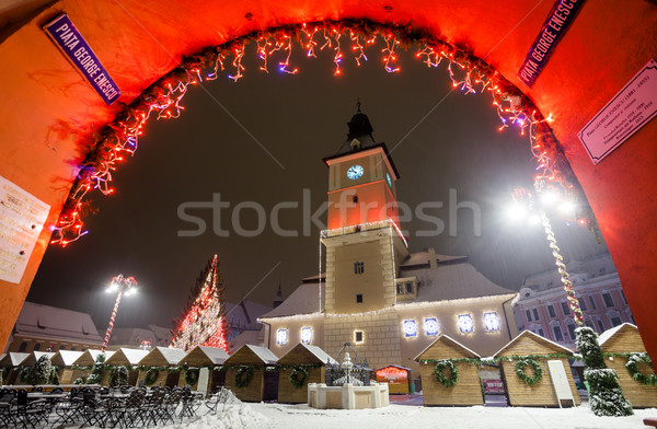Brasov Council House night view decorated for Christmas Stock photo © pixachi