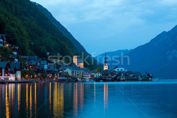 Night view of Hallstatt village Stock photo © pixachi