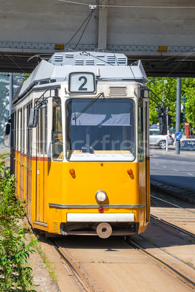 Citromsárga villamos híd Budapest folyó bank Stock fotó © pixachi