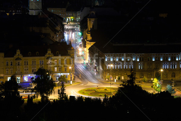 Brasov illuminated night view street Stock photo © pixachi