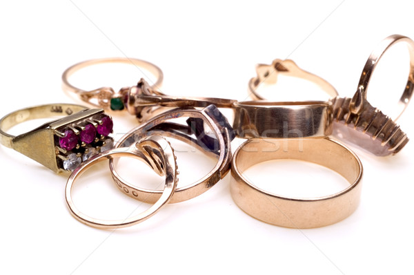 Gyűrűk közelkép arany ékszerek izolált fehér Stock fotó © pixelman