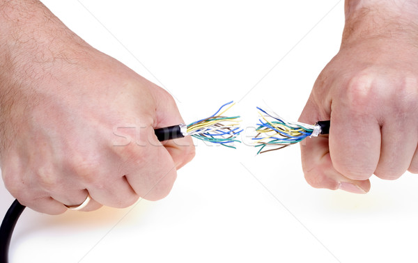 Przerwie kabel czarny dłoni komunikacji podziale Zdjęcia stock © pixelman