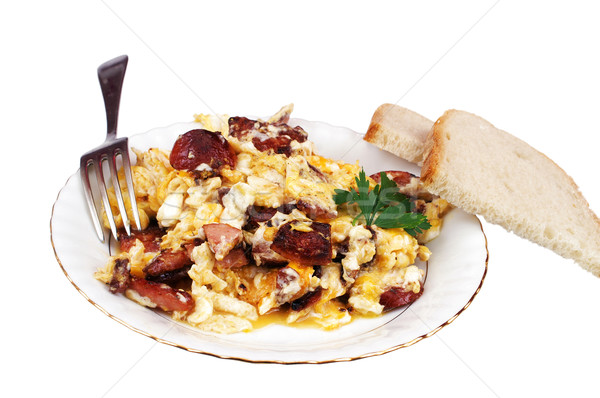 Huevos revueltos placa pan aislado blanco huevo Foto stock © pixelman