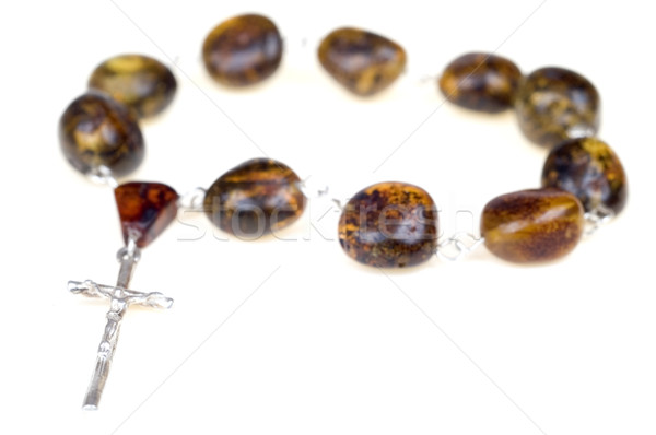 Rozenkrans amber kralen kruis geïsoleerd witte Stockfoto © pixelman