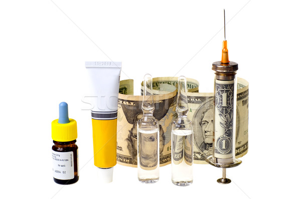 [[stock_photo]]: Argent · santé · médecine · bouteille · dollar · injection