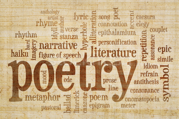 Poesie Wort-Wolke Papyrus Papier gelb braun Stock foto © PixelsAway