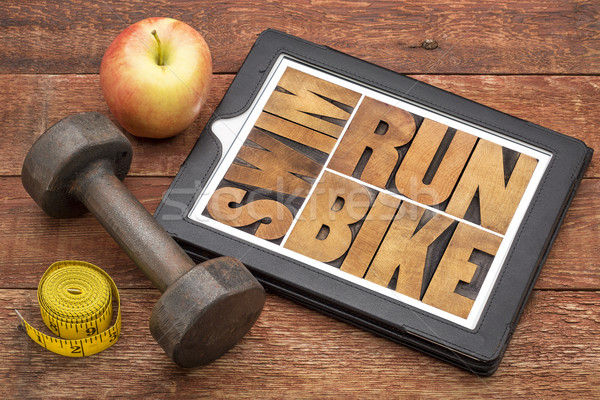 Fut bicikli úszás fitnessz triatlon szó Stock fotó © PixelsAway