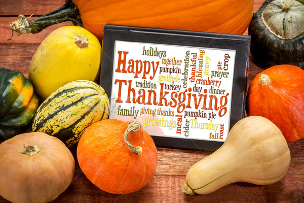 Happy Thanksgiving word cloud on tablet Stock photo © PixelsAway