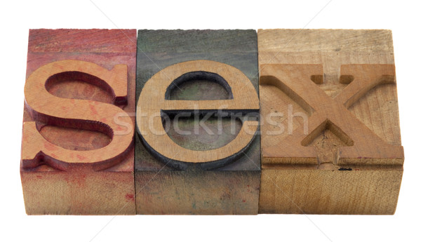 Stockfoto: Seks · woord · type · vintage · houten