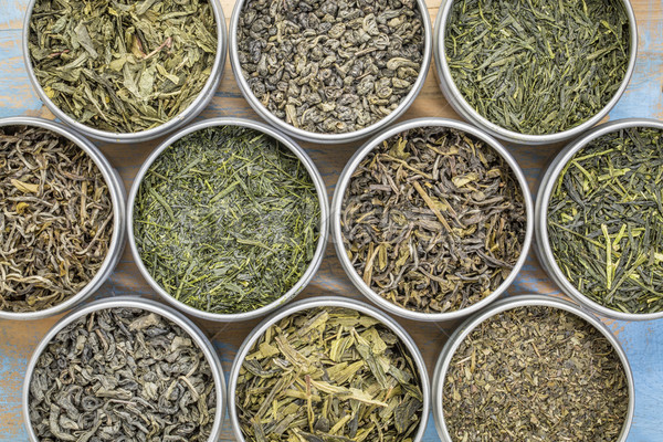 Liber frunze ceai verde colectie top vedere Imagine de stoc © PixelsAway