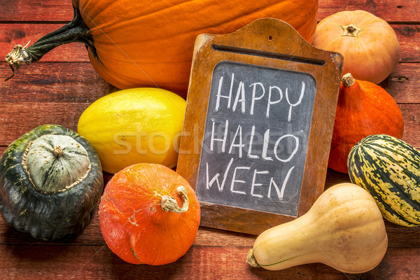 Happy Halloween on blackboard with squash Stock photo © PixelsAway