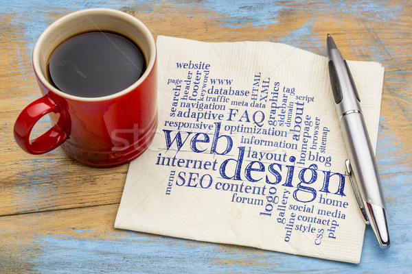 Web tasarım kelime bulutu peçete web web sitesi tasarımı fincan Stok fotoğraf © PixelsAway