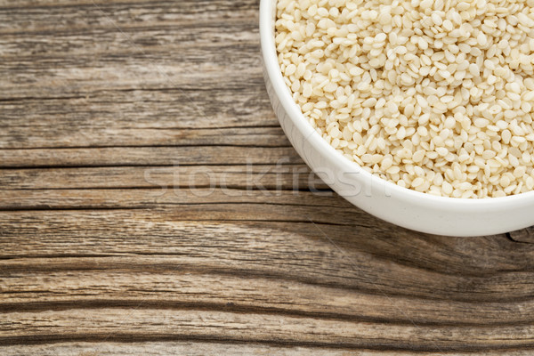 Szezámmag kerámia tál fa Stock fotó © PixelsAway