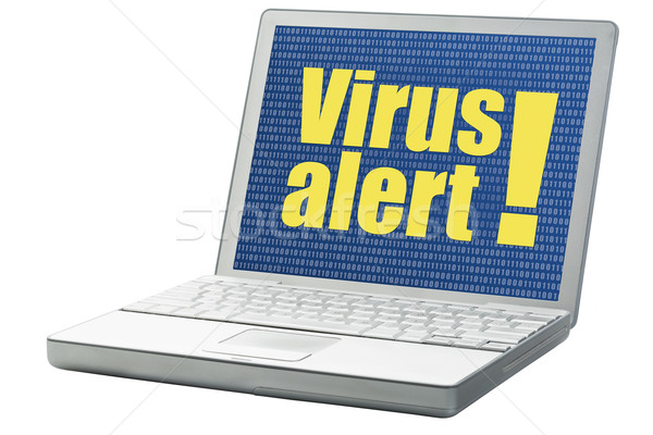 病毒 警惕 筆記本電腦 二進制 孤立 白 商業照片 © PixelsAway