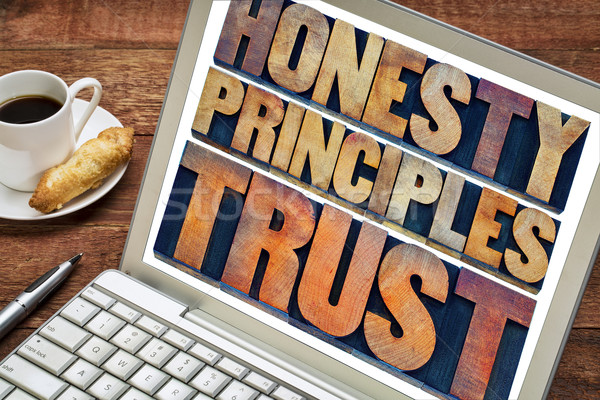 Ehrlichkeit Grundsätze Vertrauen Worte Jahrgang Buchdruck Stock foto © PixelsAway