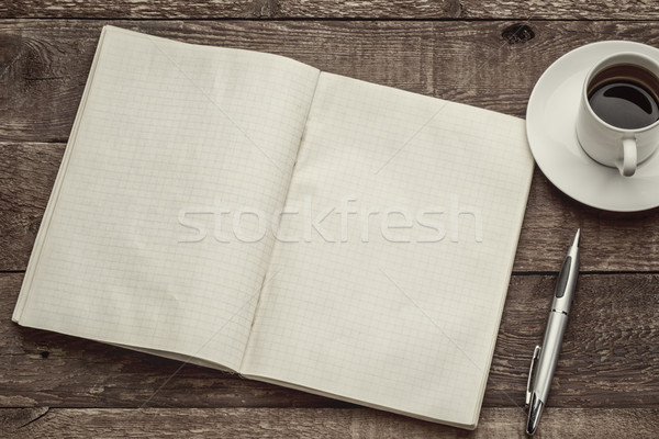 Stock photo: old blank notebook and coffee