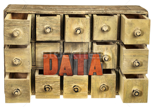 Stockage de données données mot vintage bois Photo stock © PixelsAway