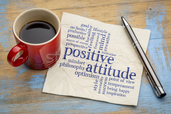 Attitude positive nuage de mots écriture serviette tasse café Photo stock © PixelsAway