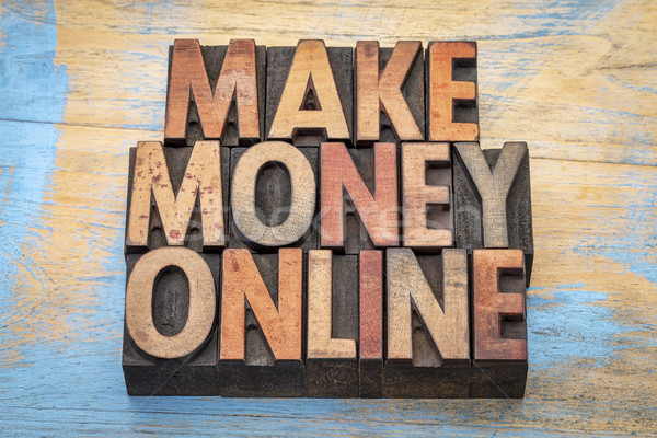 Stock photo: make money online in wood type