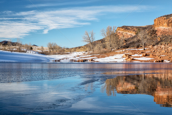Imagine de stoc: Colorado · munte · lac · iarnă · piatra · de · nisip · stâncă