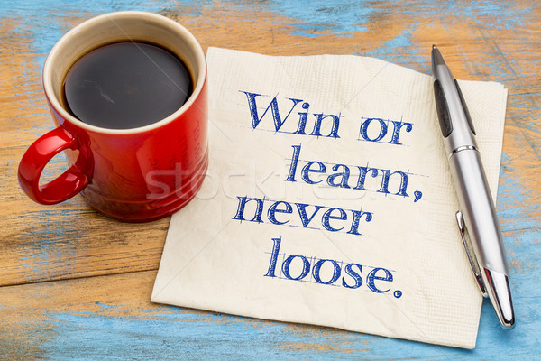 Kazanmak öğrenmek asla gevşek el yazısı peçete Stok fotoğraf © PixelsAway