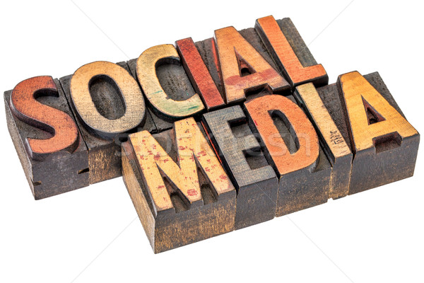Stockfoto: Social · media · hout · type · banner · geïsoleerd · tekst