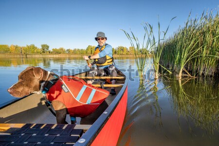 canoe paddling with dog Stock photo © PixelsAway