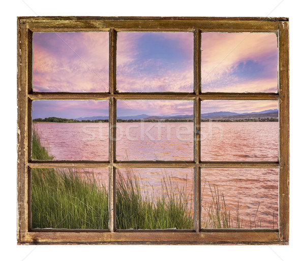 sunset over lake window view Stock photo © PixelsAway
